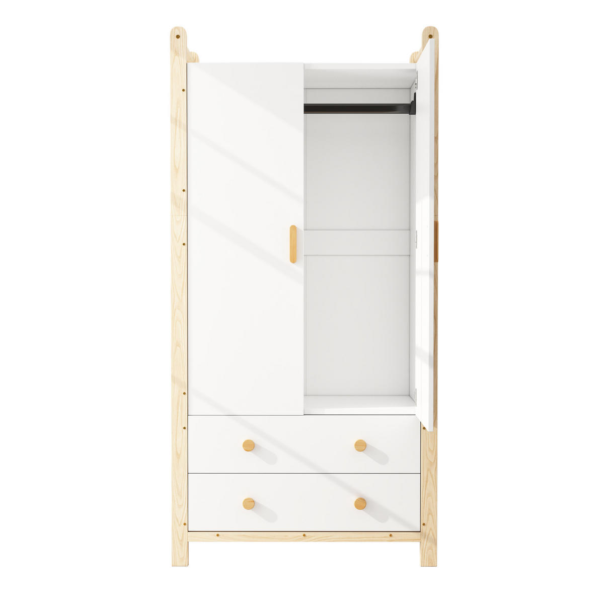 KLEIDERSCHRANK aus Spanplatte & Kiefer, Kleiderstange & 2 Schubladen, 89,6/44/180,5 cm, Weiß/Natur - Weiß, Holzwerkstoff (89.6/180.5/44cm) - Redom
