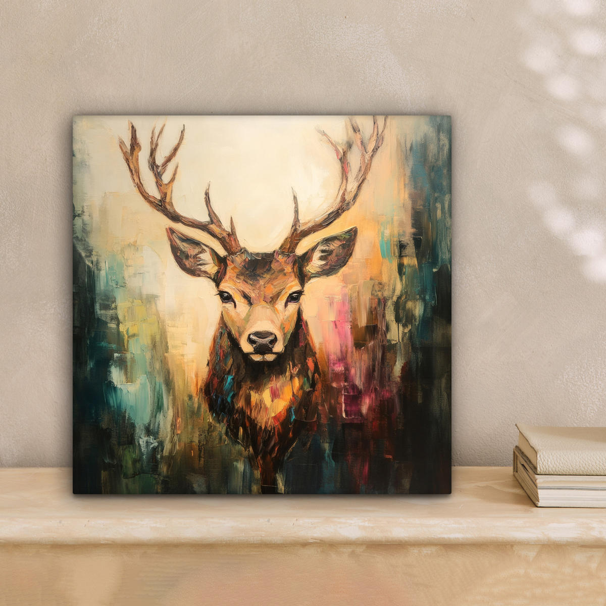 LEINWANDBILD Hirsch - Gemalt - Geweih - Braun 20x20 cm - Haselnussfarben, Textil (20/20cm) - MuchoWow