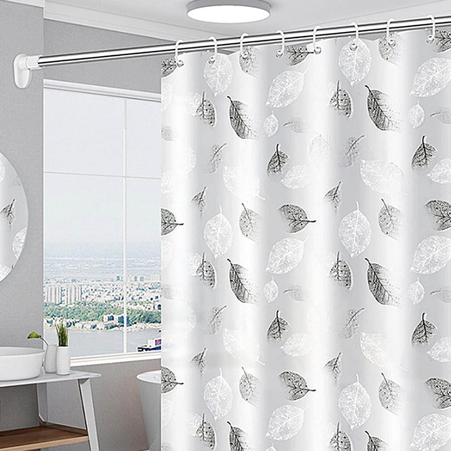 DUSCHVORHANG Weiß schimmelresistent waschbar mit Haken - Weiß, Textil (200/180cm) - MCBOSON