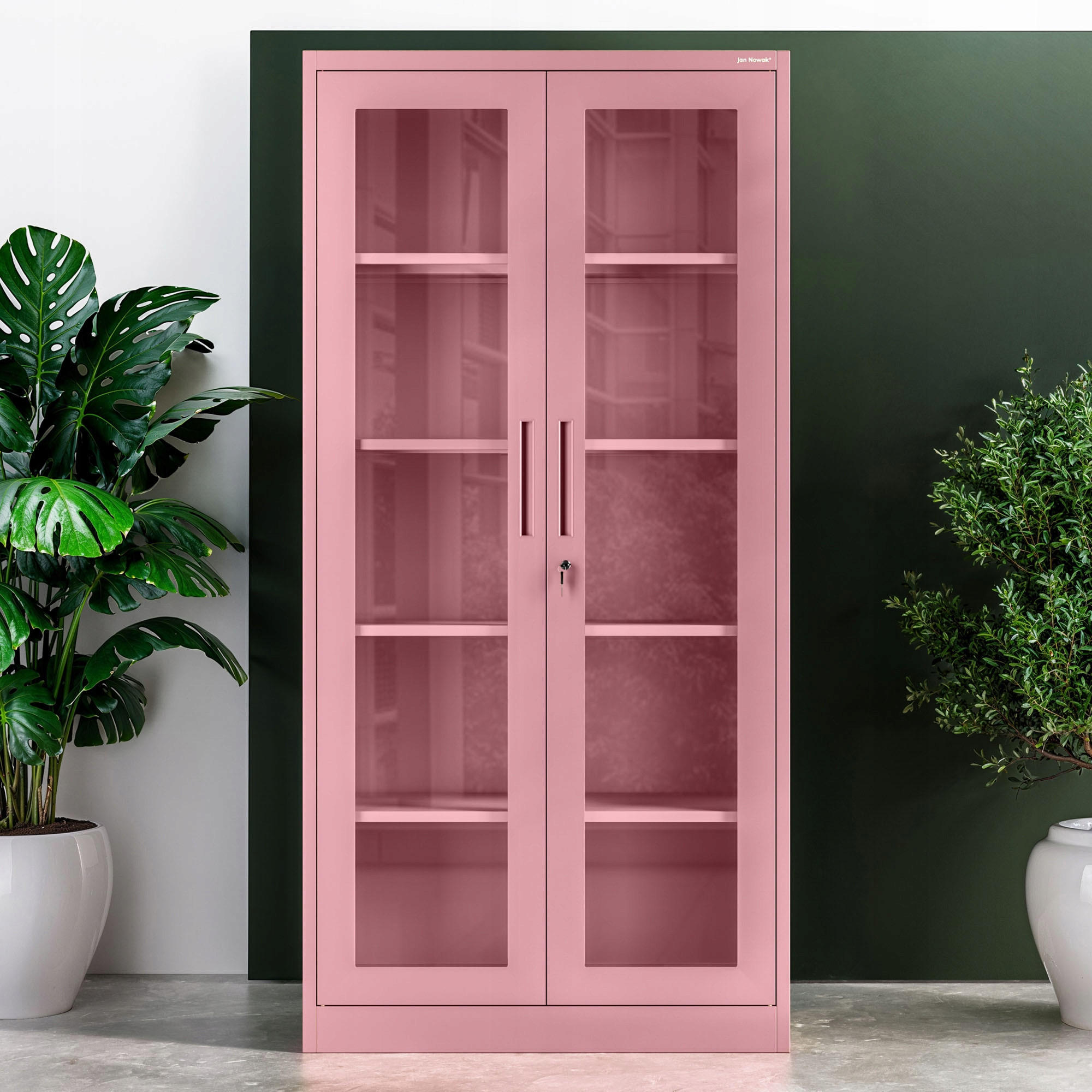 Thumbnail - Jan Nowak Vitrinenschrank, Rosa, Metall, 90x185x40 cm, Wohnzimmer, Wohnwände, Vitrinenschränke