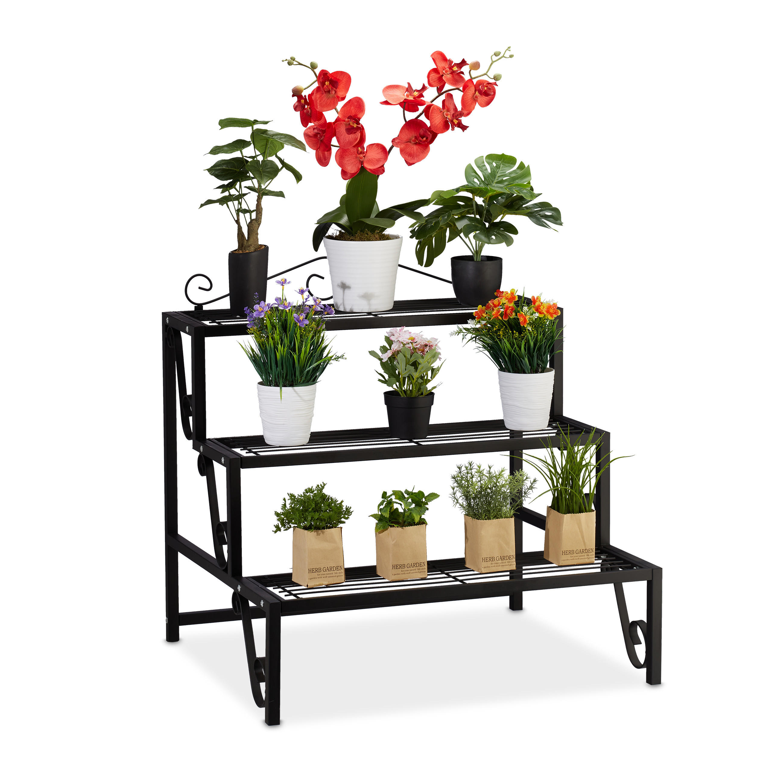 BLUMENTREPPE - Schwarz, Metall (70/69/60cm) - Relaxdays