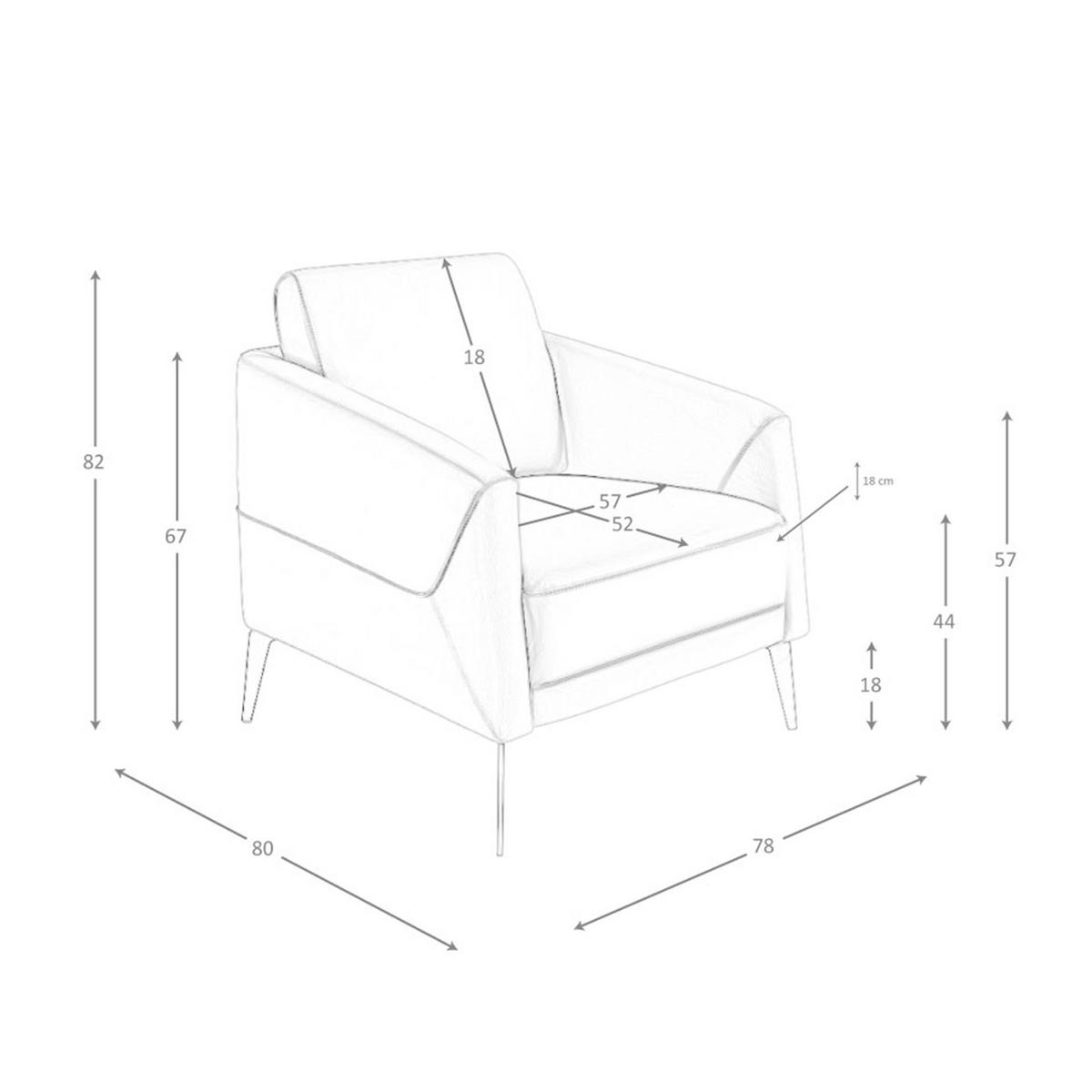 SESSEL Taupegrauer Ledersessel 78/80/82 cm - Hellgrau/Schwarz, Leder (78/82/80cm) - ANGEL CERDA