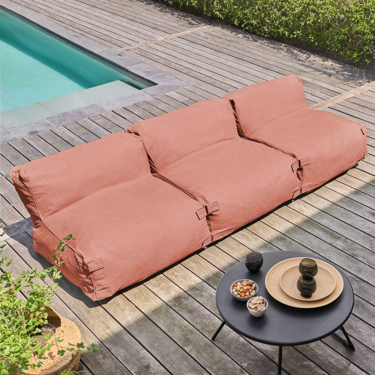 GARTENSOFA mit 3 Sitzplätzen, Terrakotta - Braun, Textil - Oviala