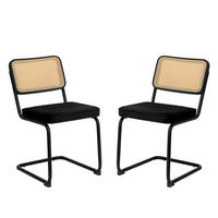 SCHWINGSTUHL 2-er Set,Freischwinger,Esszimmerstuhl,Leinen-Schwarz - Schwarz Hochglanz, Metall (46.4/84.6/53cm) - LVHOM