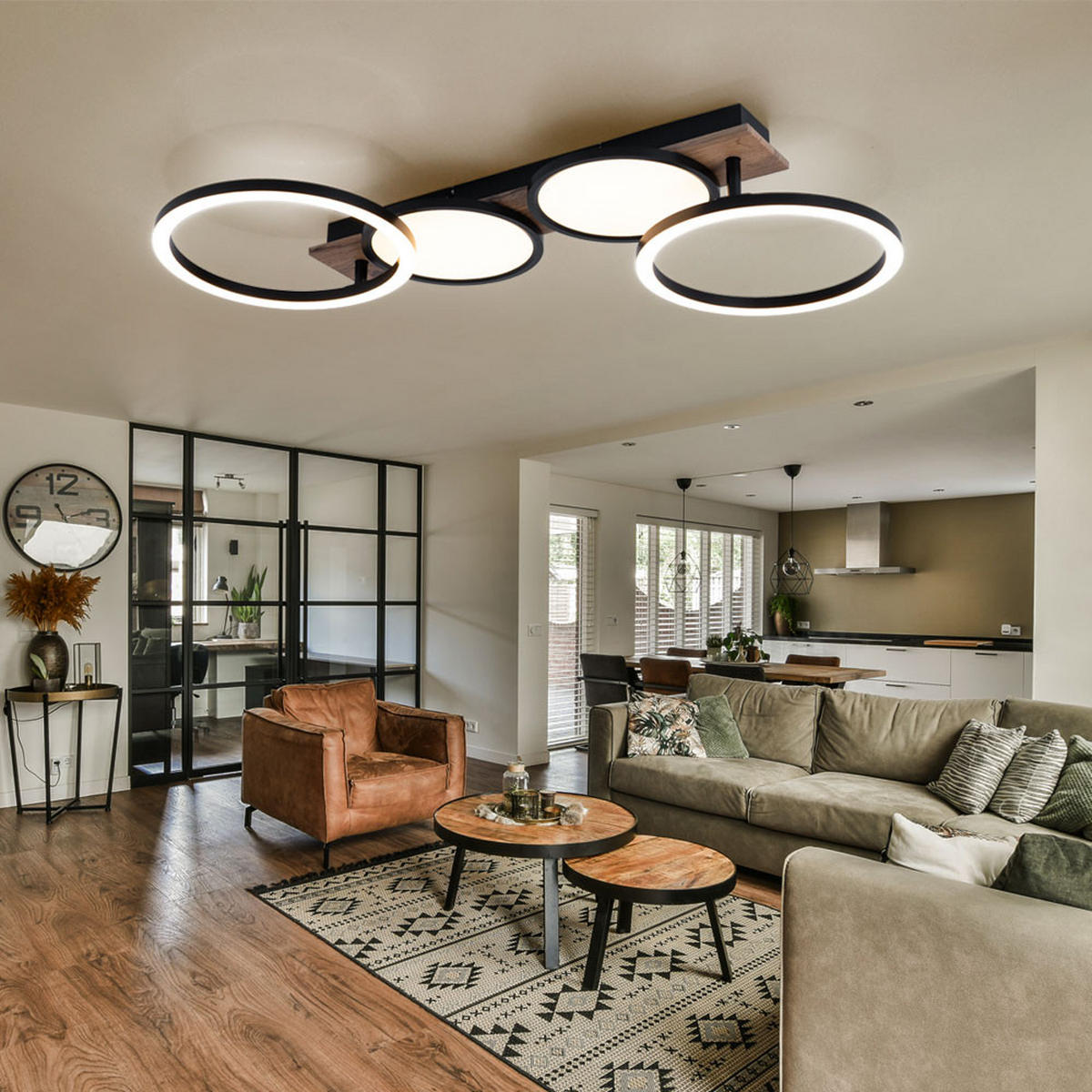 LED DECKENLEUCHTE Holzoptik Braun - Braun, Metall (108.5/30/11cm) - Globo Lighting