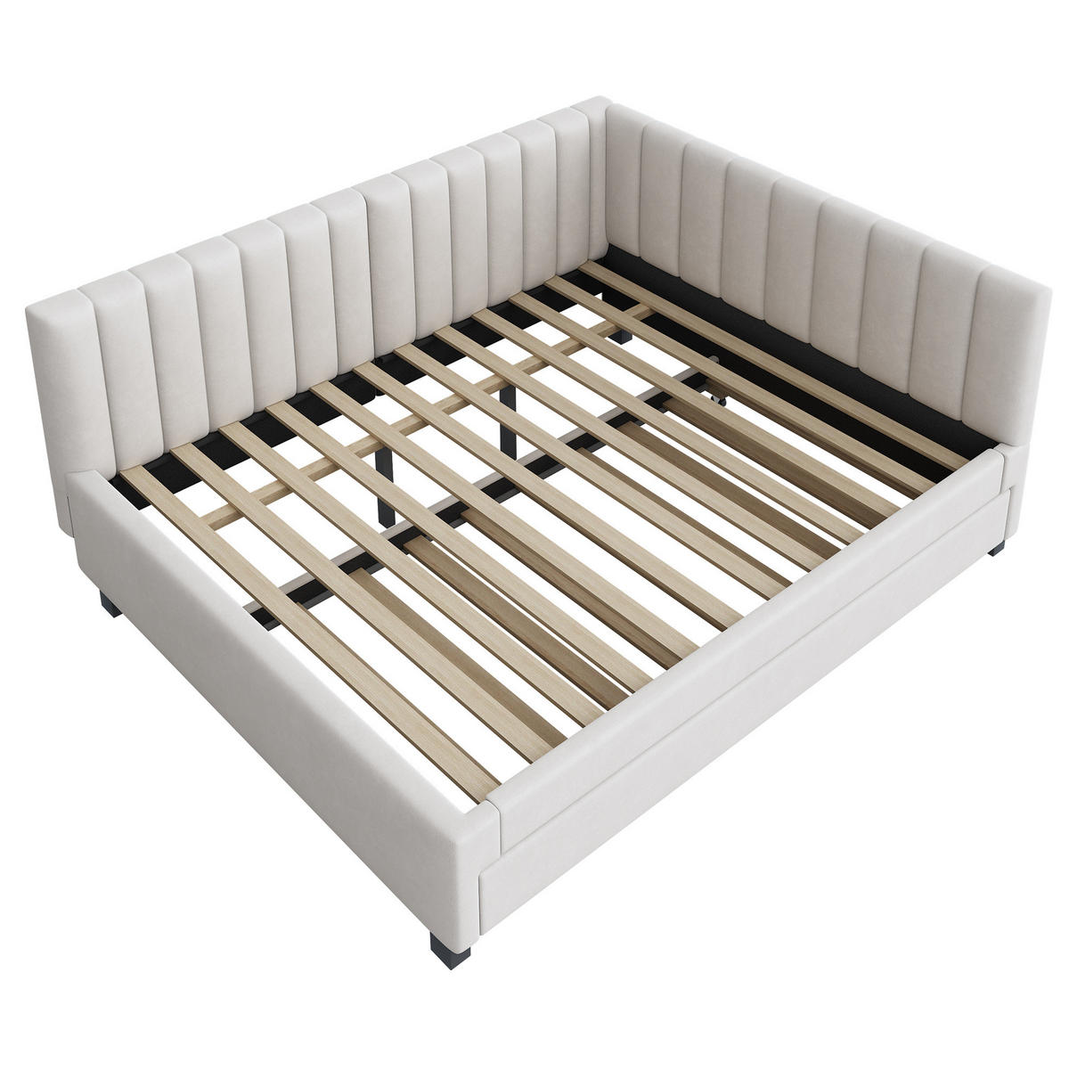 POLSTERBETT 140/200 cm in Beige aus Samt mit Lattenrost und Unterbett - Beige, Leder (140/200cm) - Flora Grace