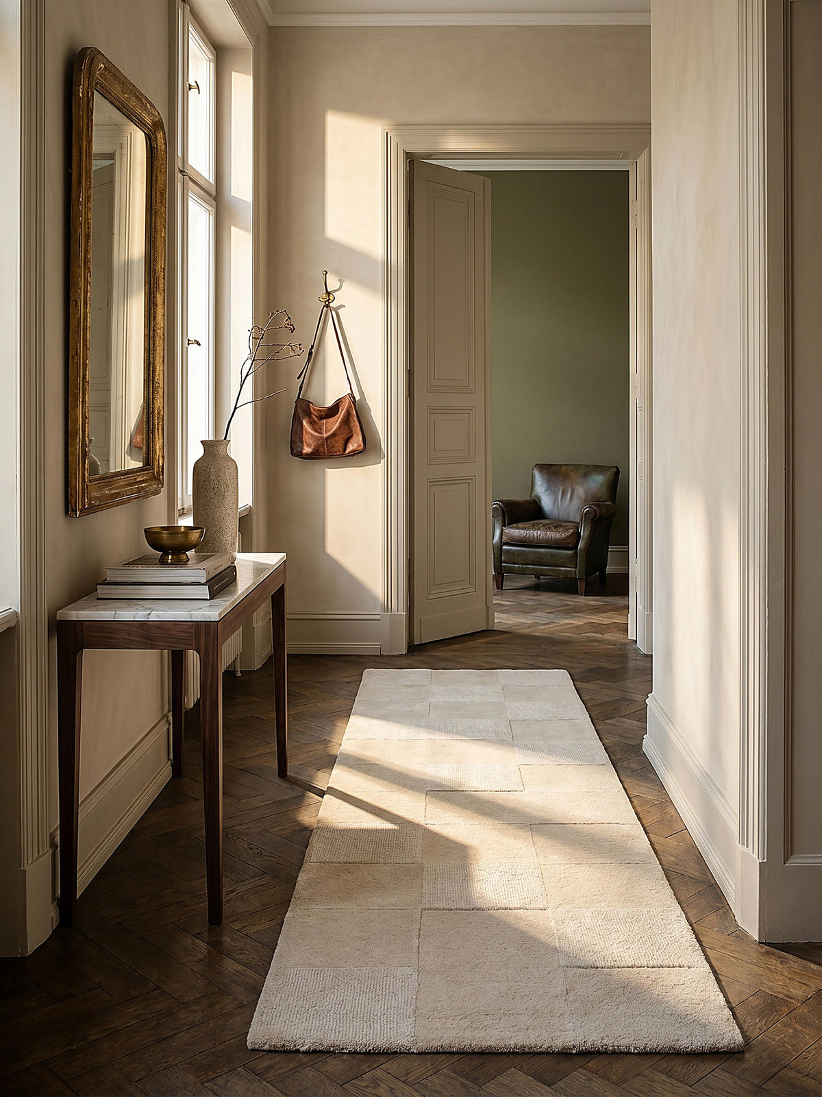 WOLLTEPPICH DEBEN, mit Schachbrettmuster, Natur, 60 x 230 cm - Beige, Textil (60/230cm) - KADIMA DESIGN