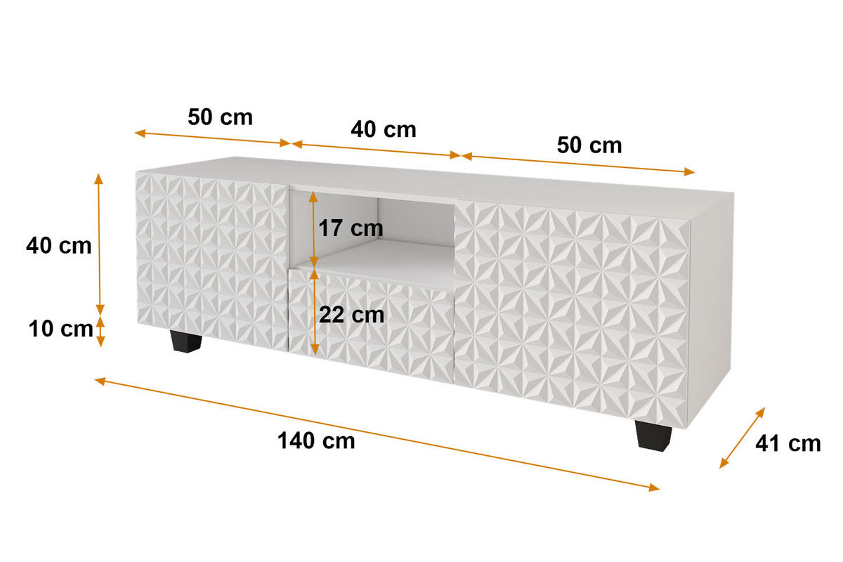 LOWBOARD VIRA-S 140x40x41 cm - Weiß - Schwarz/Weiß, Holzwerkstoff (140/50/41cm) - ALTDECOR