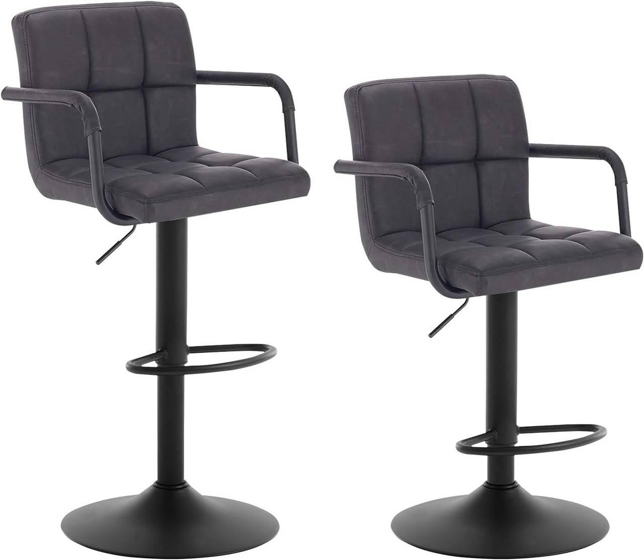 BARHOCKER 2er Set, drehbar, Antiklederoptik, Anthrazit - Anthrazit/Schwarz, Textil/Metall (51/90/37cm) - Woltu