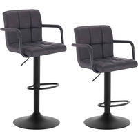 BARHOCKER 2er Set, drehbar, Antiklederoptik, Anthrazit - Anthrazit/Schwarz, Textil/Metall (51/90/37cm) - Woltu