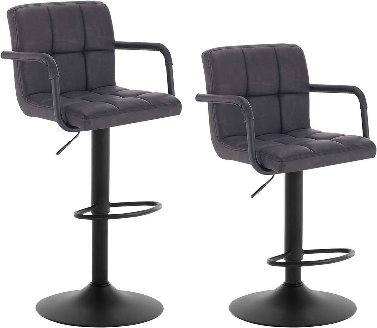 BARHOCKER 2er Set, drehbar, Antiklederoptik, Anthrazit - Anthrazit/Schwarz, Textil/Metall (51/90/37cm) - Woltu