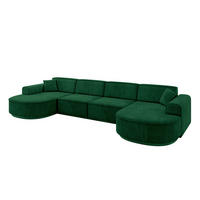 WOHNLANDSCHAFT MARI-U2-v3 - 388x171x83 cm Dunkelgrün Velours - Dunkelgrün/Schwarz, Holzwerkstoff/Kunststoff (388/83/171cm) - ALTDECOR