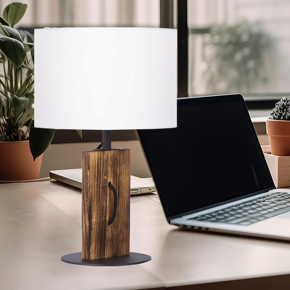 LED TISCHLEUCHTE Pinienholz Braun - Braun, Textil (25/25/40.2cm) - Nowa