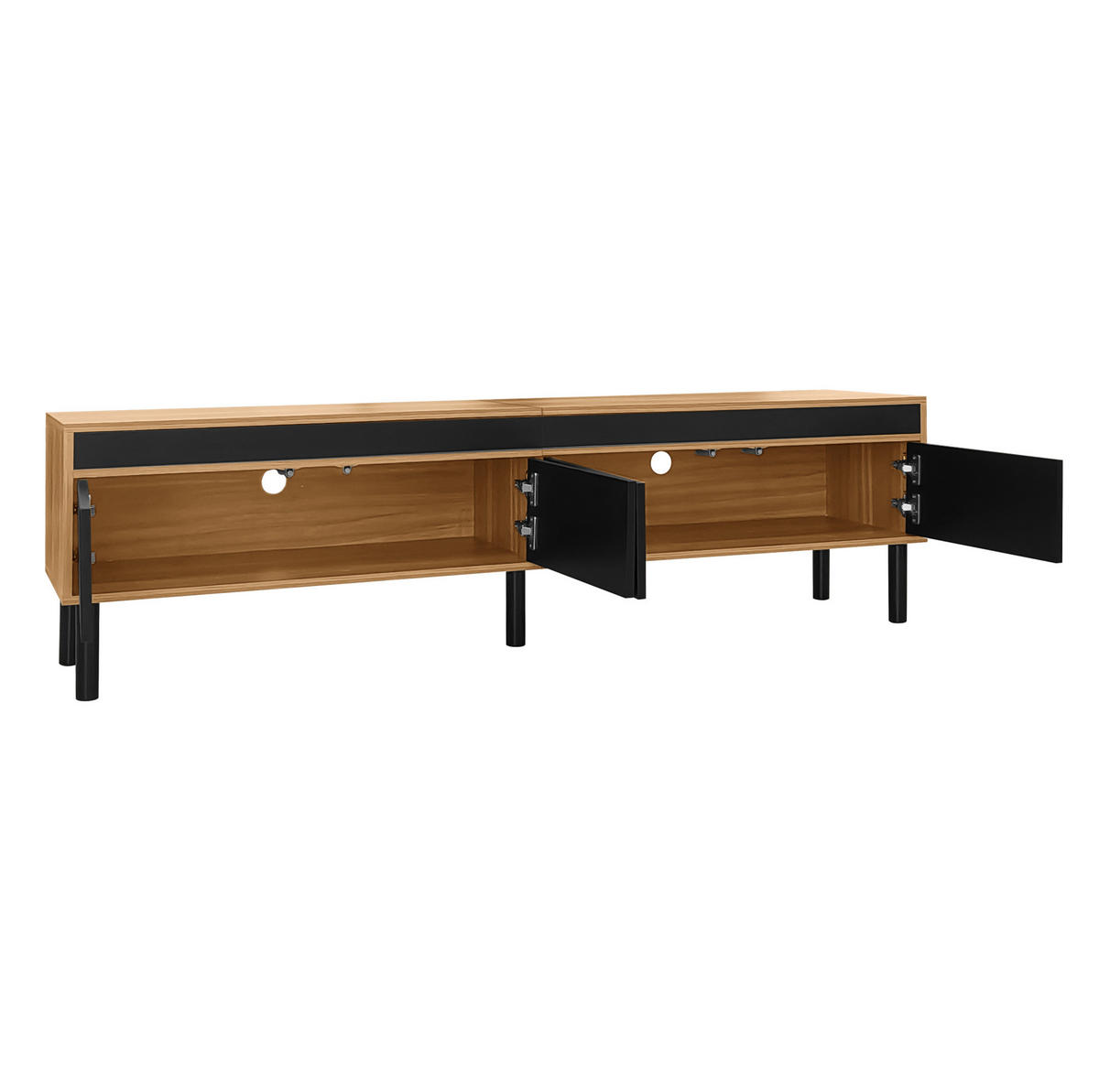 TV-SCHRANK 170/38/47 cm schwarz Spanplatte mit 4 Türen mit Streifendesign - Schwarz, Holzwerkstoff (170/47/38cm) - OKWISH