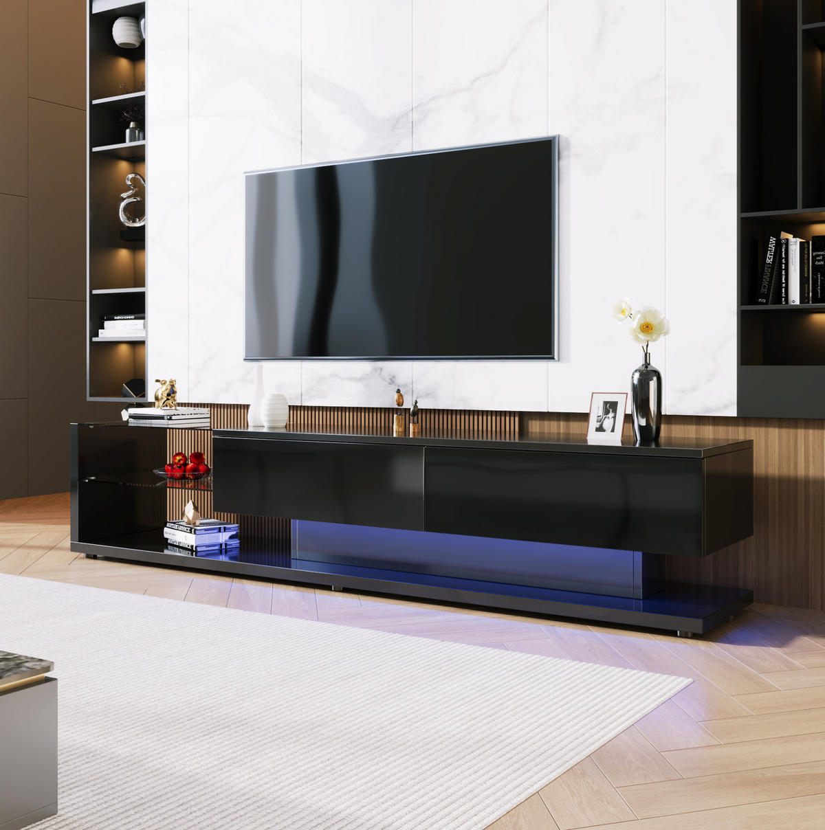 TV-SCHRANK in Schwarz Hochglanz mit 2 Schubladen und LED 170/38/36 cm - Schwarz, Holzwerkstoff (170/38/36cm) - Redom