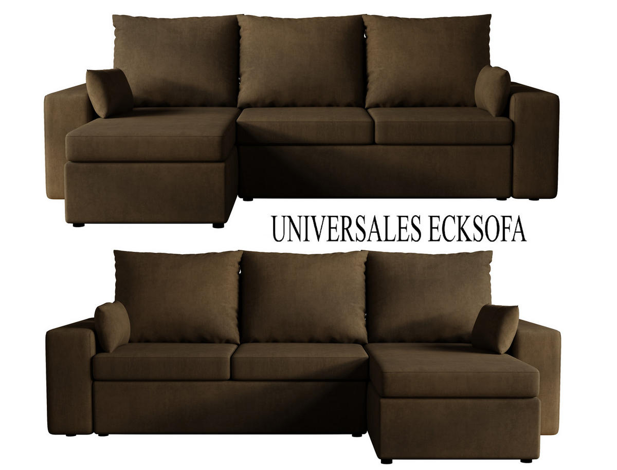 ECKSOFA Paco mit Bettkasten und Schlaffunktion, L-Form/XL-Form, Velourstoff, Universal - Braun, Holzwerkstoff (246/145cm) - 4ALL HOME