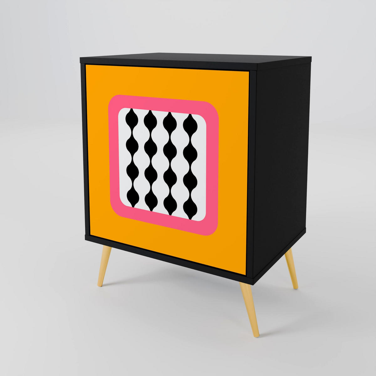 SIDEBOARD TEARS IN HEAVEN, Schwarz, 57,5x42x70,5 cm, Schwarze Metall-Sternfüße - Multicolor/Schwarz, Holzwerkstoff/Metall (57.5/70.5/42cm) - SpaceRebels