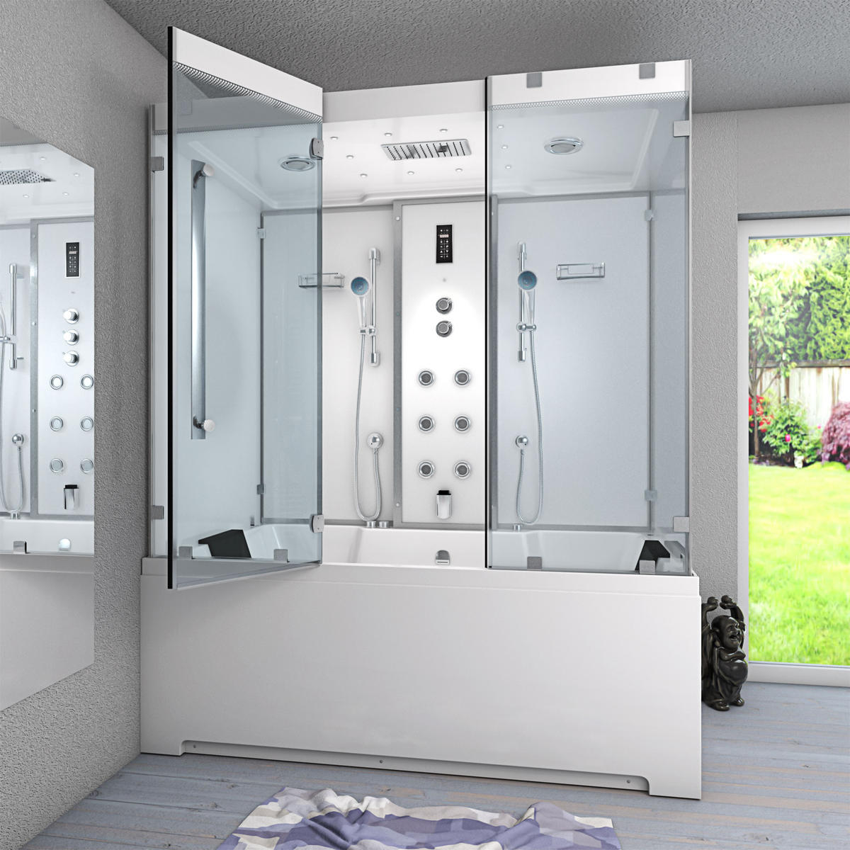 BADEWANNE Dusche K80-WS-EH-A-EC-SC-EA Duschtempel - Weiß, Glas/Kunststoff (100/180/228cm) - AcquaVapore by Sandra Jentho