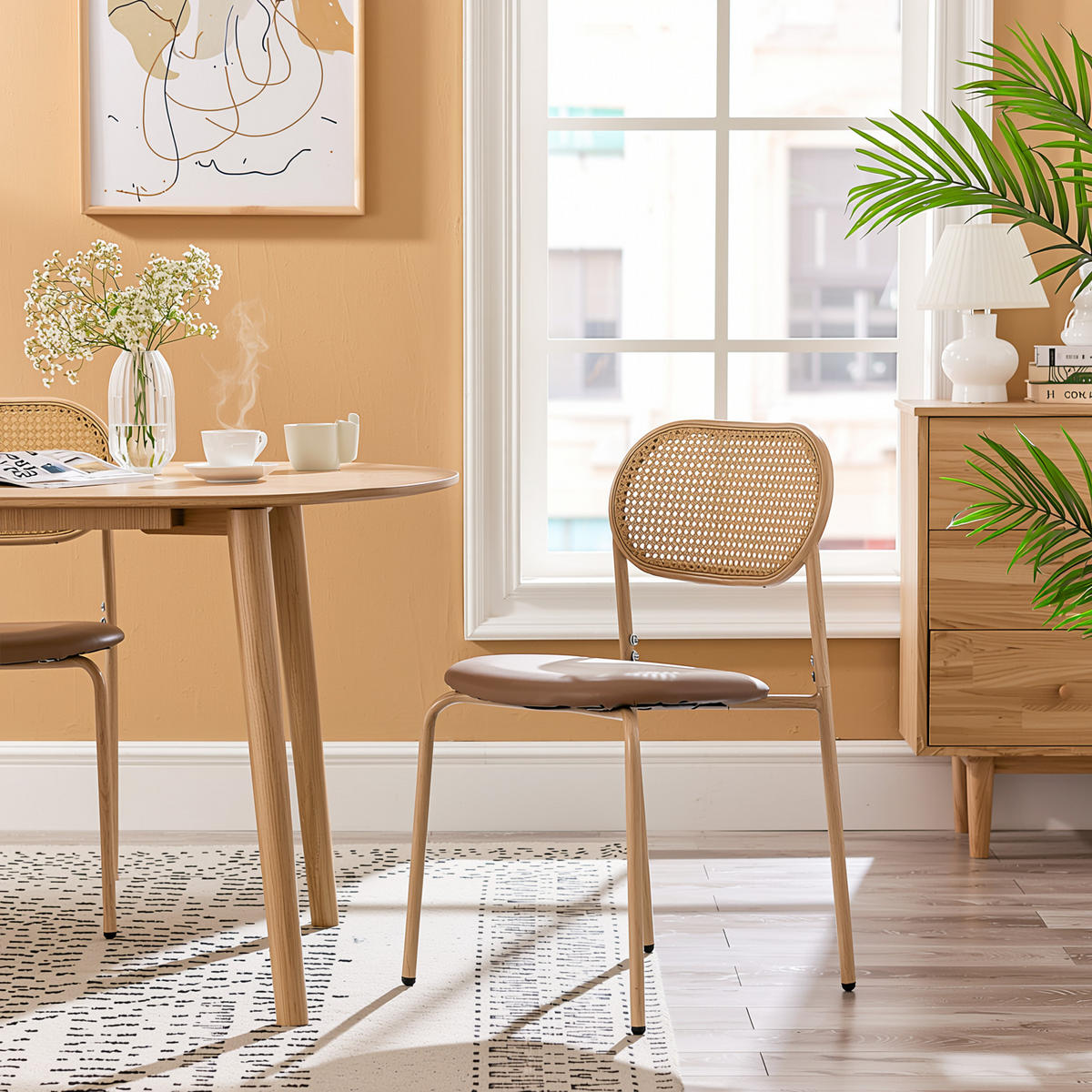 ESSZIMMERSTUHL Set 2er Braun PU & Rattan Polsterstuhl mit Metallbeinen - Braun, Kunststoff (46/80/48cm) - Urban Meuble