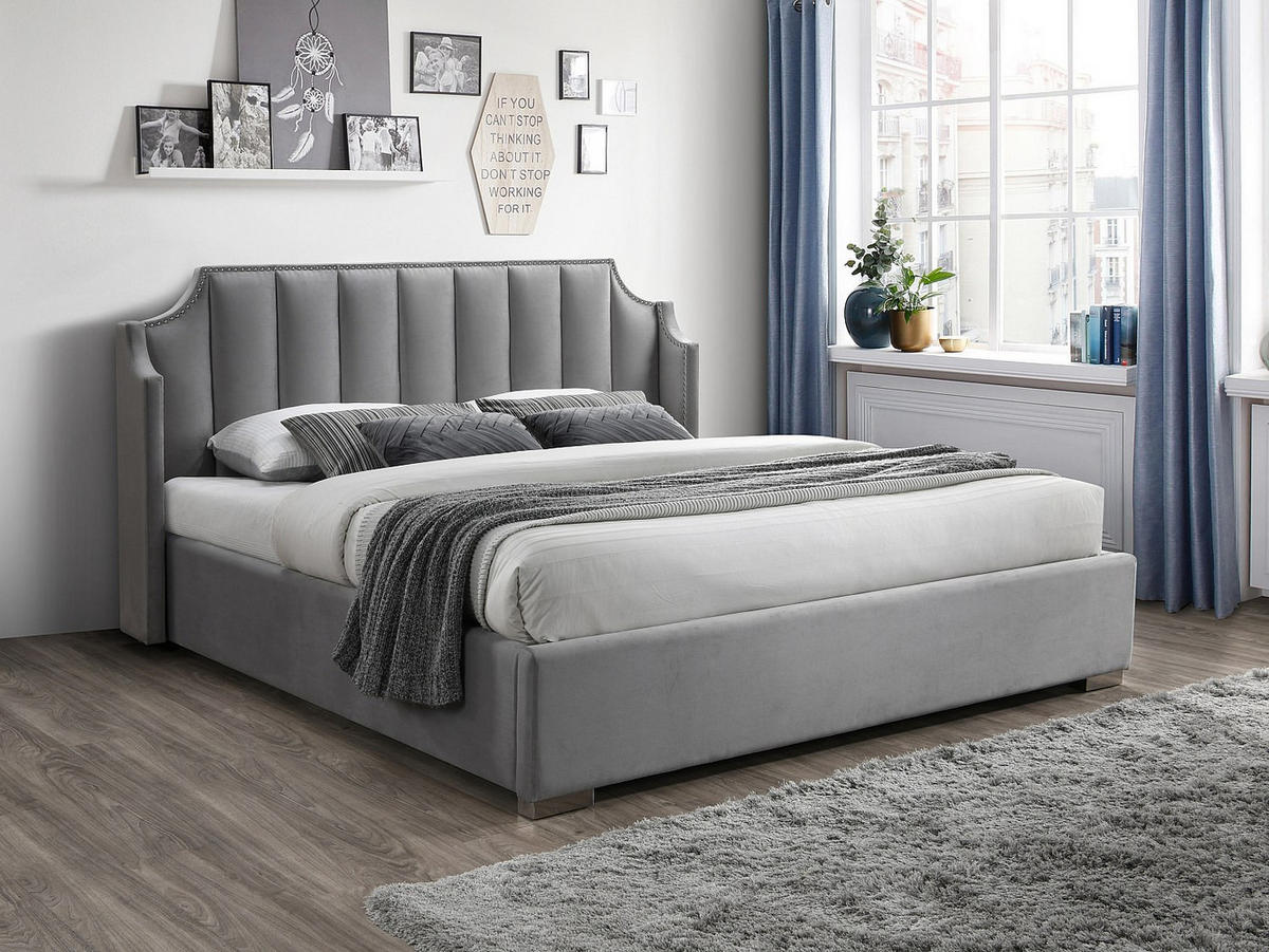 BETT mit Bettkasten - 2 Personen - Samt, Stoff - Hellgrau - - Hellgrau, Textil (140/190cm) - Vente-Unique