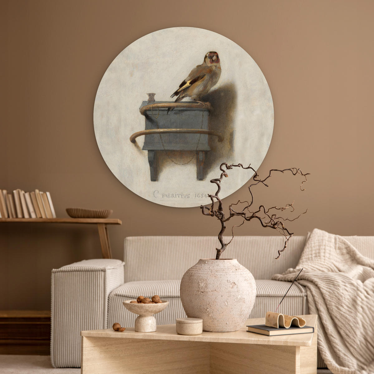 WANDBILD Stieglitz - Alter Meister - Carel Fabritius 90x90 cm - Grau, Kunststoff (90/90cm) - MuchoWow