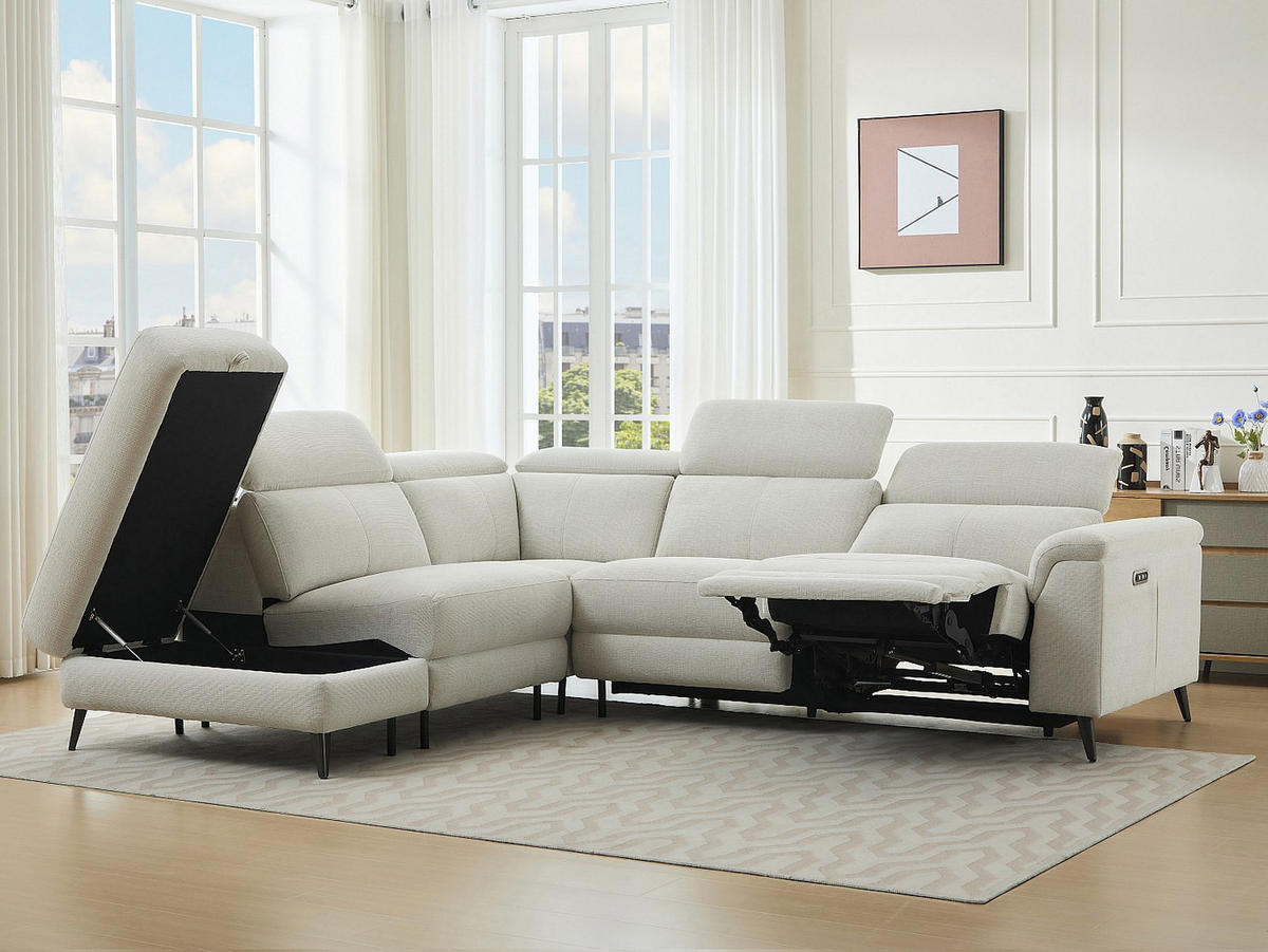 ECKSOFA Relaxsofa elektrisch - Stoff - Ecke Links - Beige - MAKORO - Beige, Textil (274/228cm) - Vente-Unique