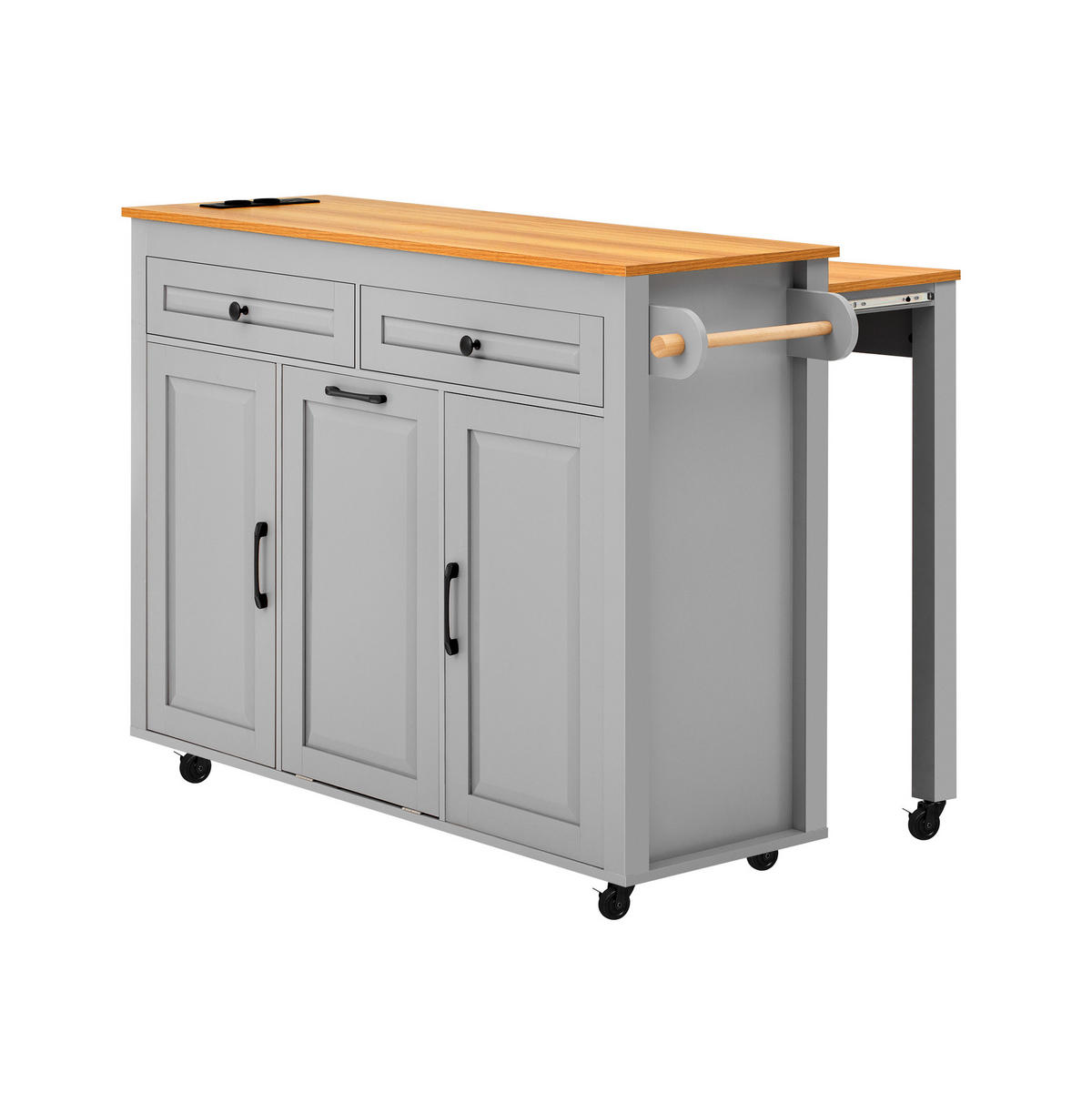 KÜCHENINSEL 120/40-75/92 cm aus MDF mit ausziehbarer Arbeitsplatte und Rollen Grau - Grau, Holzwerkstoff (120/92/75cm) - Modenvie