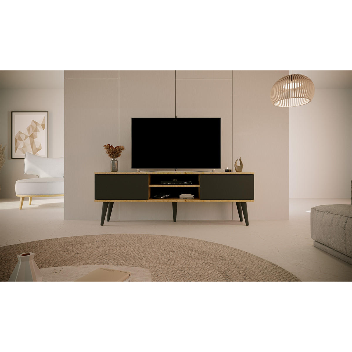 TV-MÖBEL Toronto Schwarz und Holz - Schwarz, Holzwerkstoff (55/35/160cm) - Petits-meubles