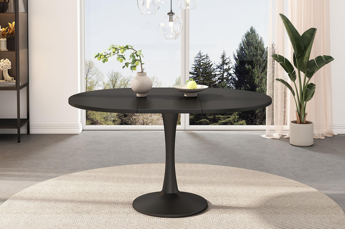 AUSZIEHTISCH oval 100/100/75 cm, ausziehbar auf 140 cm, Schwarz - Schwarz, Holzwerkstoff (100/140/75cm) - BEAOK