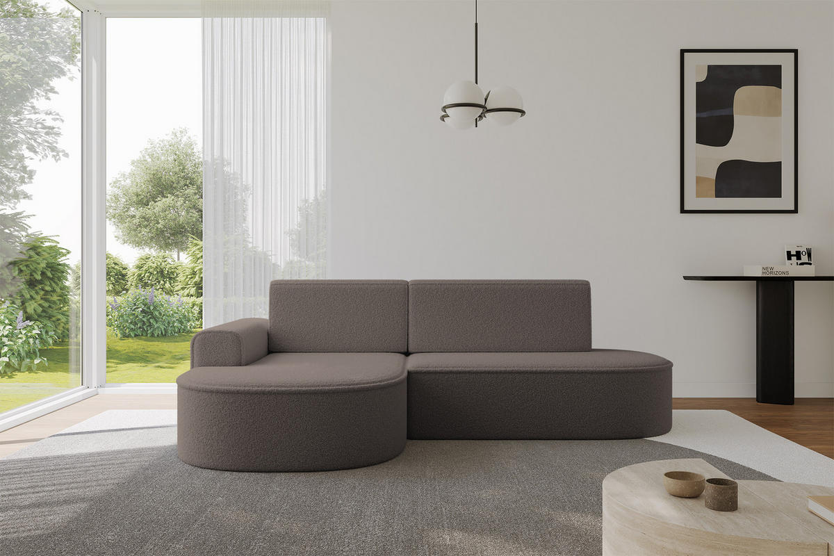 ECKSOFA mit Schlaffunktion und Bettkasten Ottomane Links MARI-L1-S - 283x167x73 cm Braun Bouclé - Schwarz/Braun, Holzwerkstoff/Kunststoff (283/167cm) - ALTDECOR