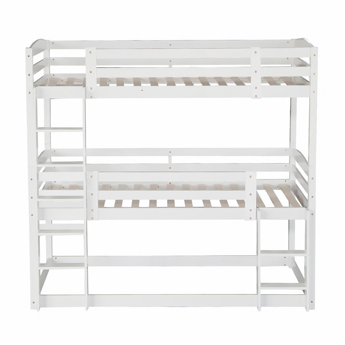 ETAGENBETT Dreifaches 90/200 cm weiß aus Kiefernholz mit Sicherheitsdesign - Weiß, Holz (90/200cm) - OKWISH