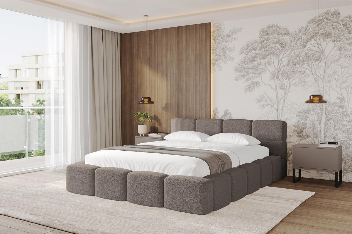 POLSTERBETT mit Bettkasten und Lattenrost, Bett mit Matratze H3/H4, Kopfteil, Boxbett, Doppelbett mit Stauraum - NATA-v1 160x200 Braun - Braun, Holzwerkstoff/Textil (160/200cm) - ALTDECOR