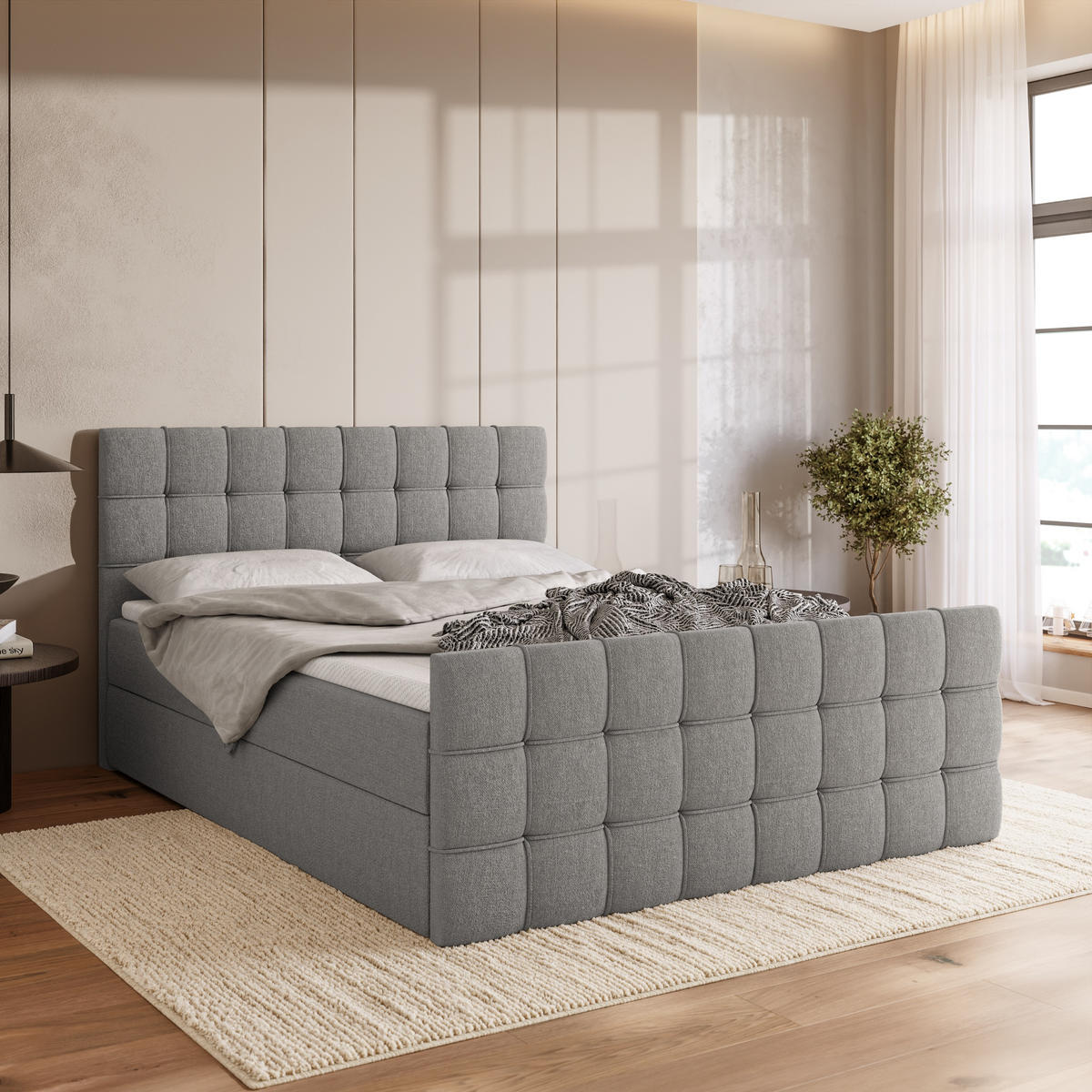 BOXBETT Detroit Duo mit Topper 160/200 Grau - Grau, Textil (160/200cm) - Bromarkt