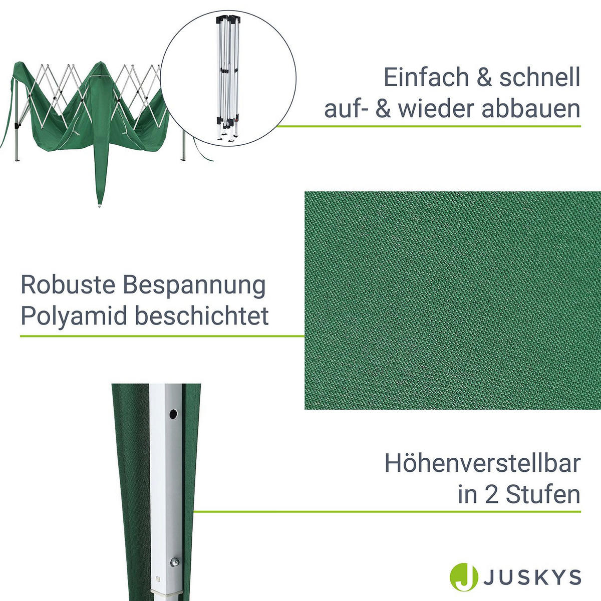 FALTPAVILLON Vivara grün 3x3 m mit Tragetasche - Grün, Metall (300/250/300cm) - Juskys