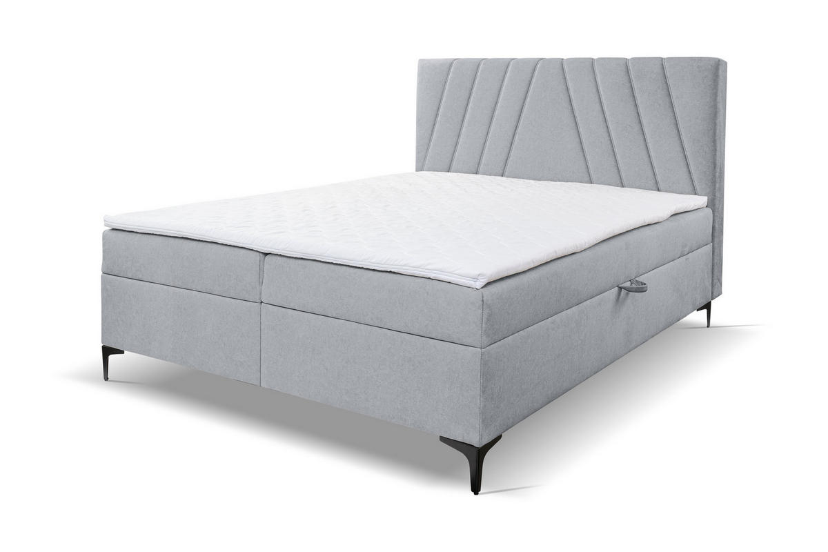 BOXBETT CAPRI mit 2 Bettkästen, Maße: 160x200 cm, Farbe: Grau, Velourstoff, mit Bonell-Matratze inkl. Topper - Grau, Holz/Kunststoff (160/200cm) - VENASI MÖBEL