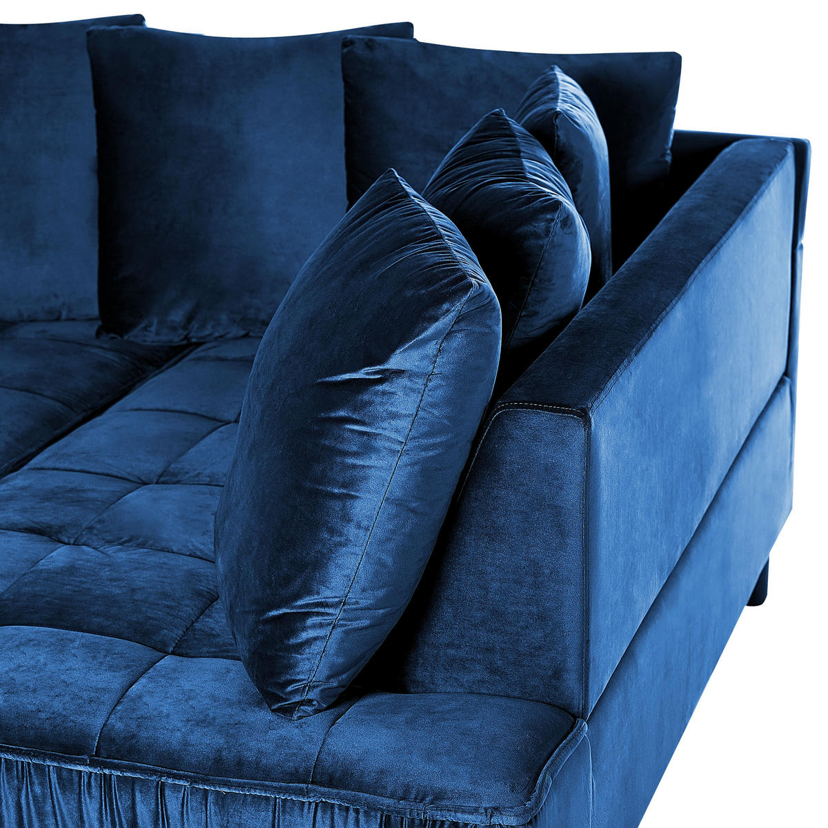 3-SITZER-ECKSOFA Samtstoff Marineblau rechtsseitig Grena - Hellblau, Textil (231/152cm) - Beliani