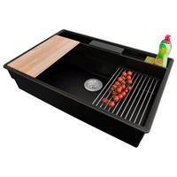 SPÜLBECKEN New York, 2-er set Schwarz 78/53 cm 1 Becken + Ablauf-Set + Küchenzubehörset ab 80er Unterschrank - Chromfarben/Beige, Kunststoff (78/20/53cm) - Primagran