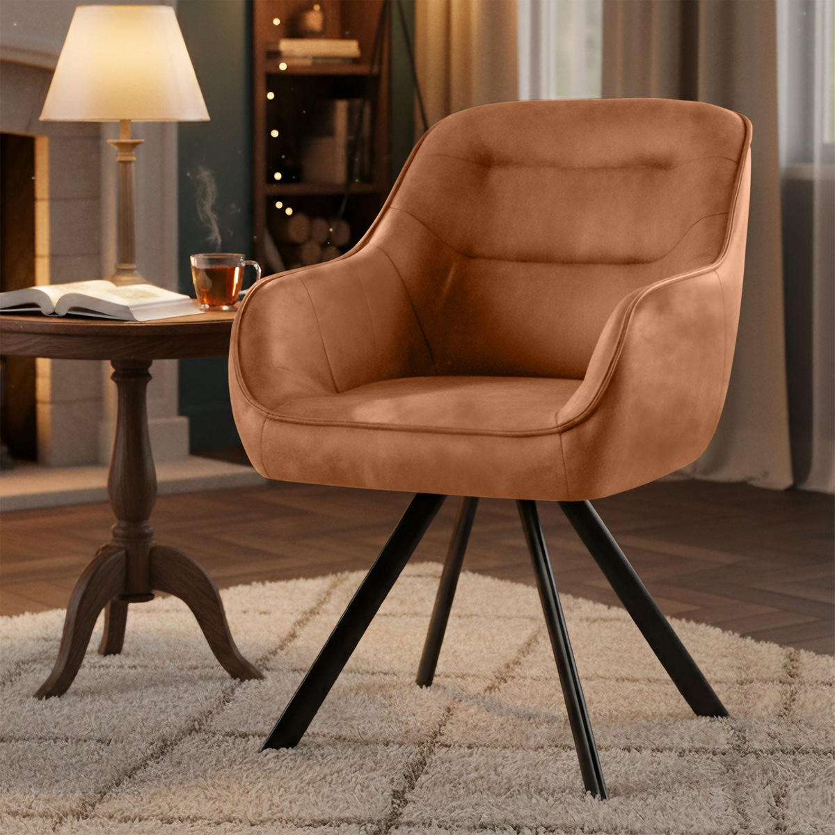 ESSZIMMERSTUHL Lederlook Hellbraun - Hellbraun/Schwarz, Textil/Metall (57/89/64cm) - CLP