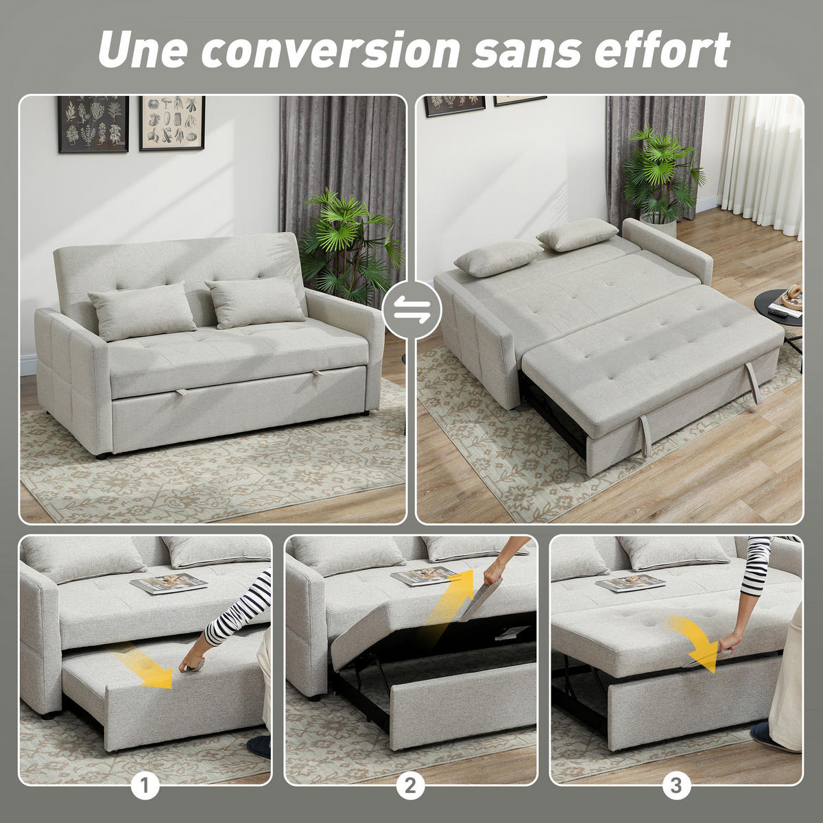 SCHLAFSOFA 2-Sitzer DE-14651 3-in-1 mit 3-fach verstellbarer Lehne Hellbraun - Braun, Textil (158/85/85cm) - ComfortXL