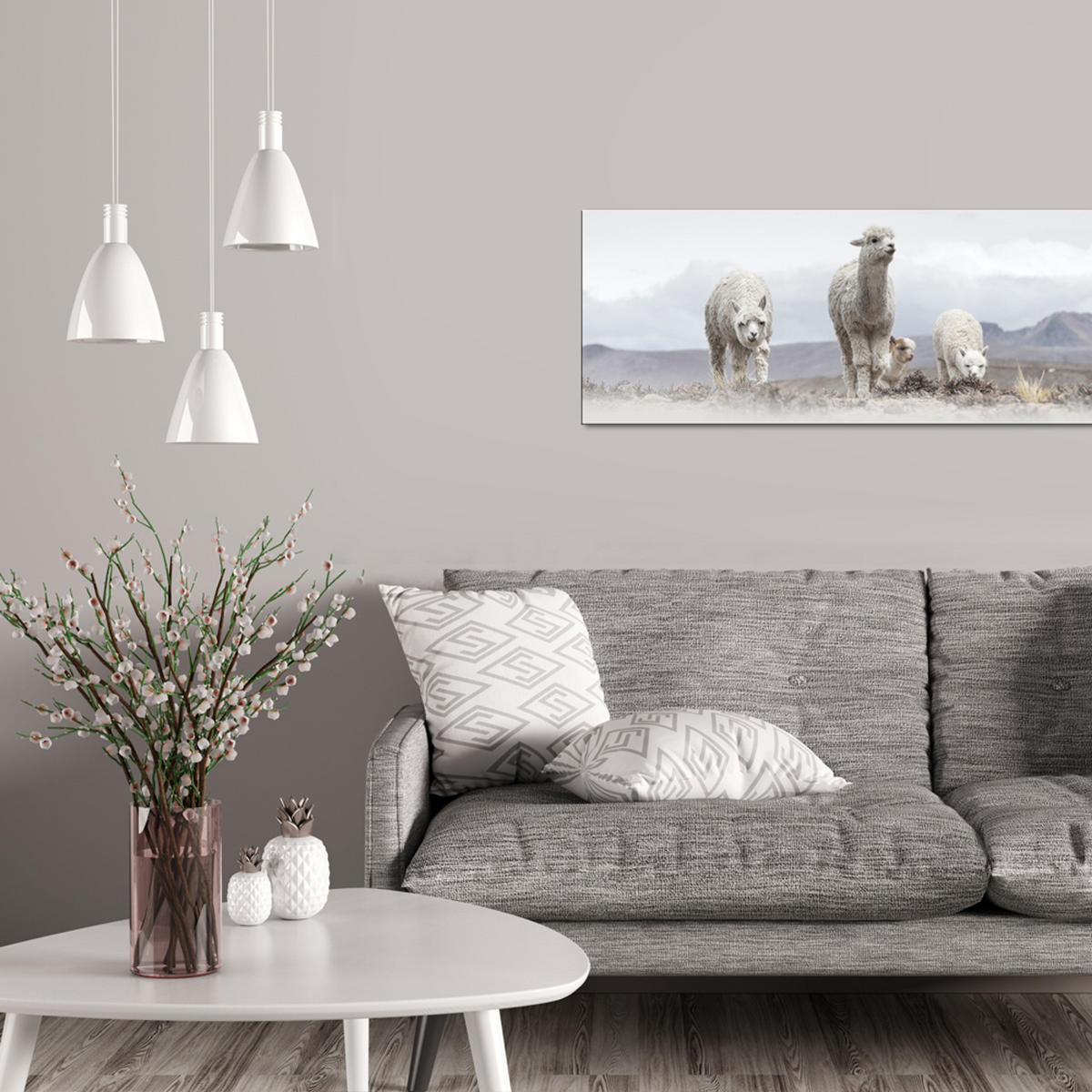 GLASBILD 80x30 cm Alpakas beige - Beige, Glas (80/30cm) - artissimo