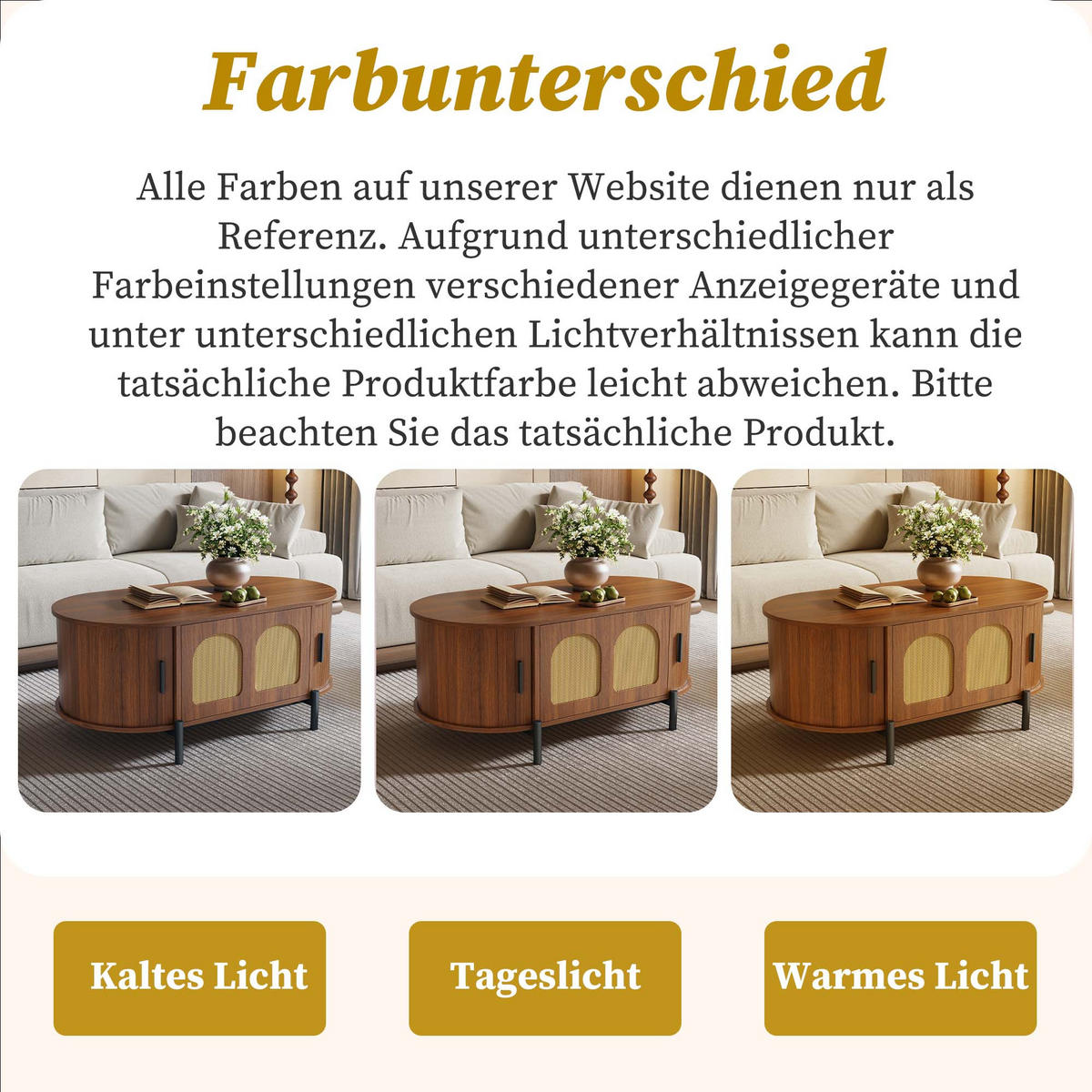COUCHTISCH Oval Rattan Schiebetüren Metallbeine modern - Walnussfarben, Holzwerkstoff (100/50/40cm) - FLIEKS
