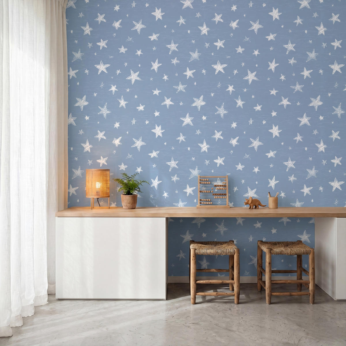 KINDERTAPETE - Sterne - Muster - Blau - 260x280 cm - Hellblau, Papier (260/280cm) - OnlyWow
