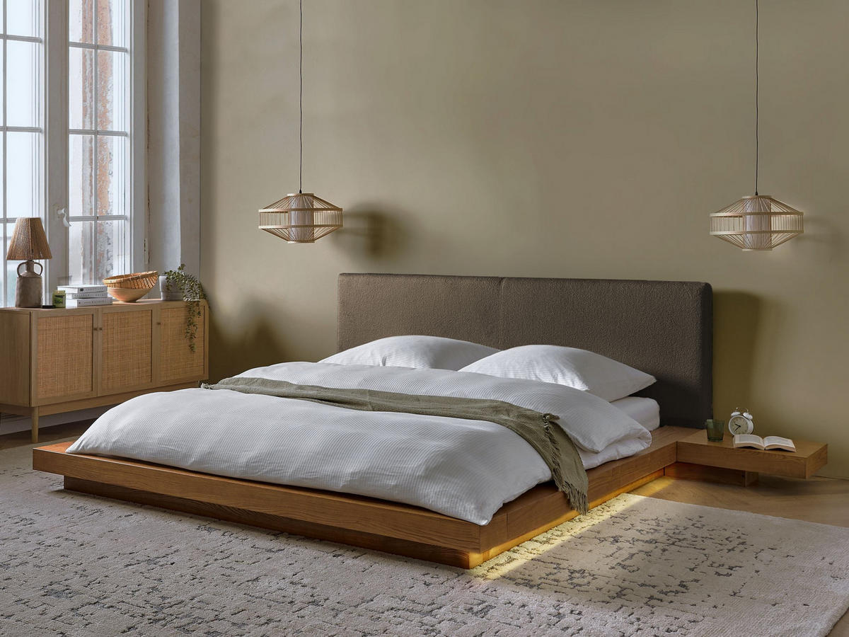 POSTEL s LED 180/200 cm MDF deska Světle hnědá Zen - světle hnědá, dřevo (180/200cm) - Beliani