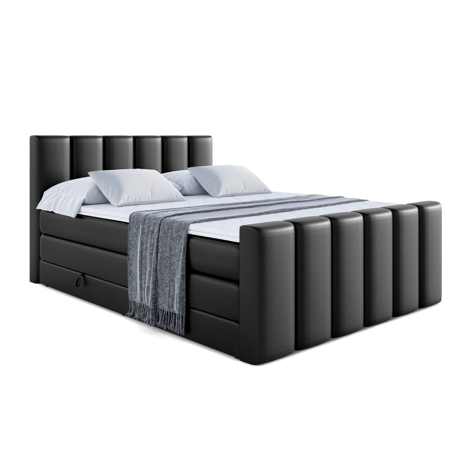 BOXSPRINGBETT BOXI1-Z KING - 200x200 - H3/H4 - Schwarz Hochglanz - Schwarz Hochglanz, Holzwerkstoff (200/200cm) - ALTDECOR