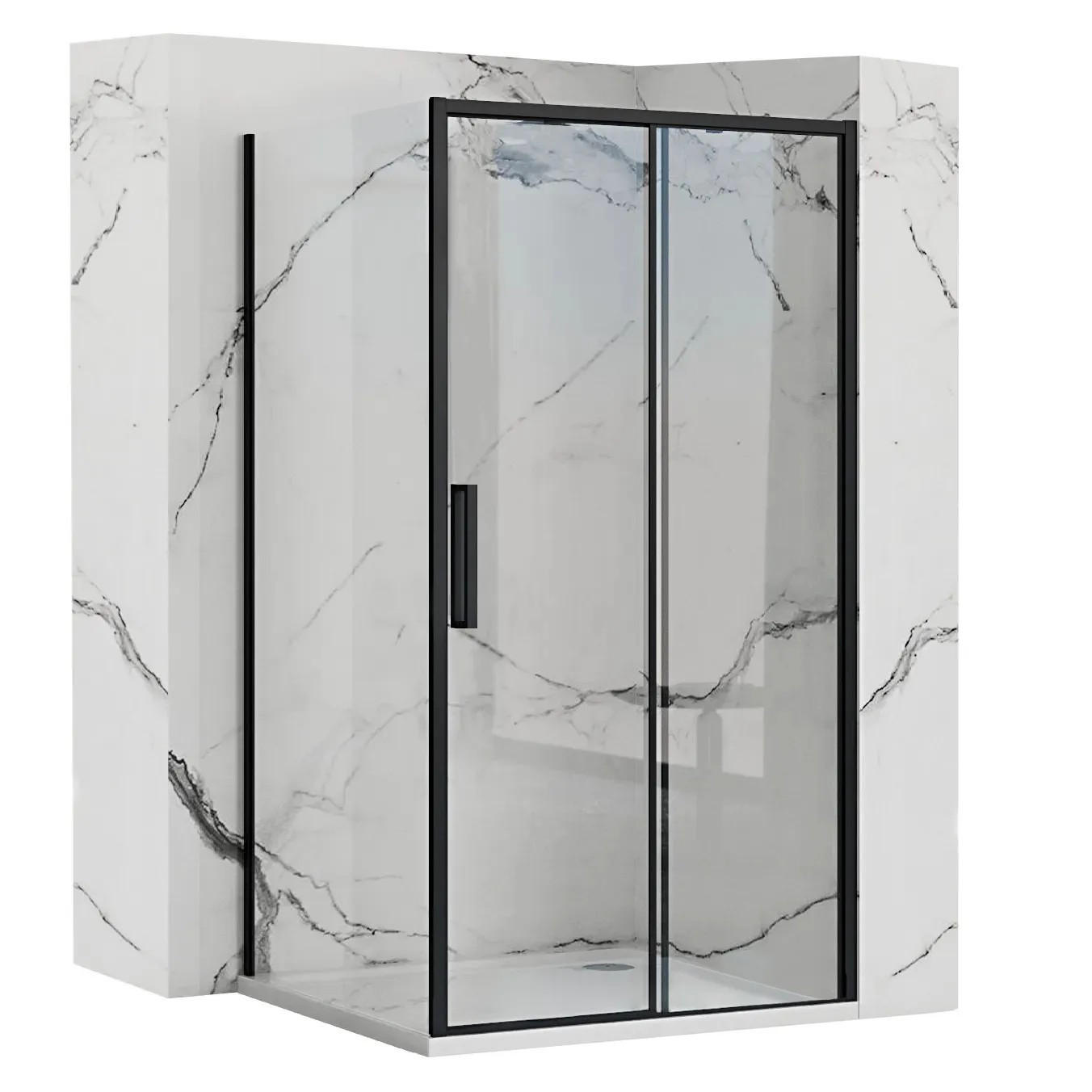 ECKDUSCHE Rea Rapid Slide Black 100x80 - Schwarz, Glas (100/80/195cm) - REA