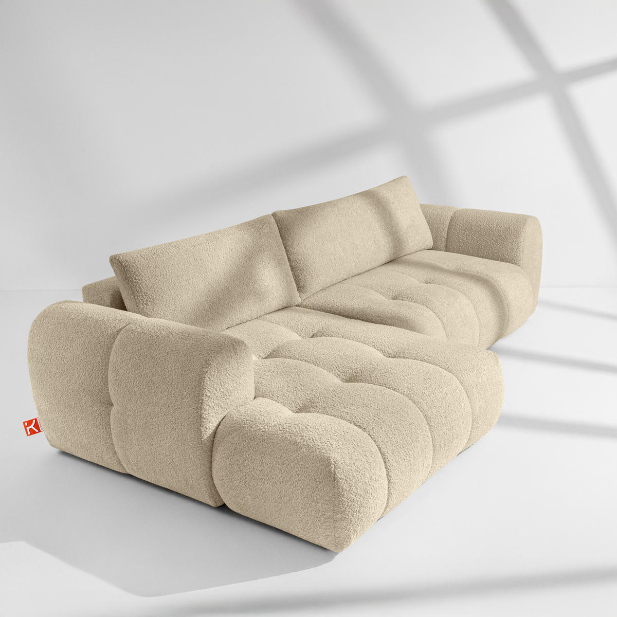 ECKSOFA LINKS LIRA, Hellbeige, Bouclé - Beige, Holz/Holzwerkstoff (295/112cm) - KONSIMO®