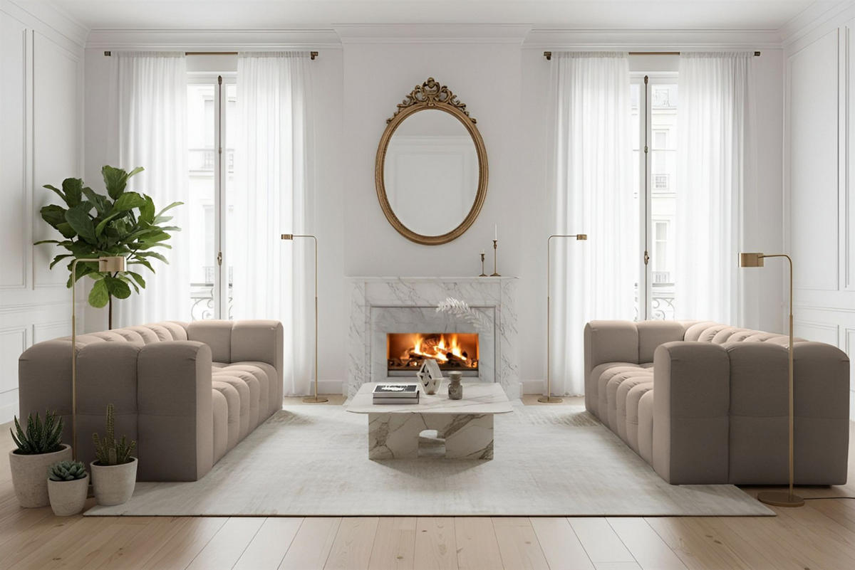 SOFASET Solvie 4-4 In Tiffani - Taupe, Holzwerkstoff/Textil (250/75/106cm) - Fun Möbel