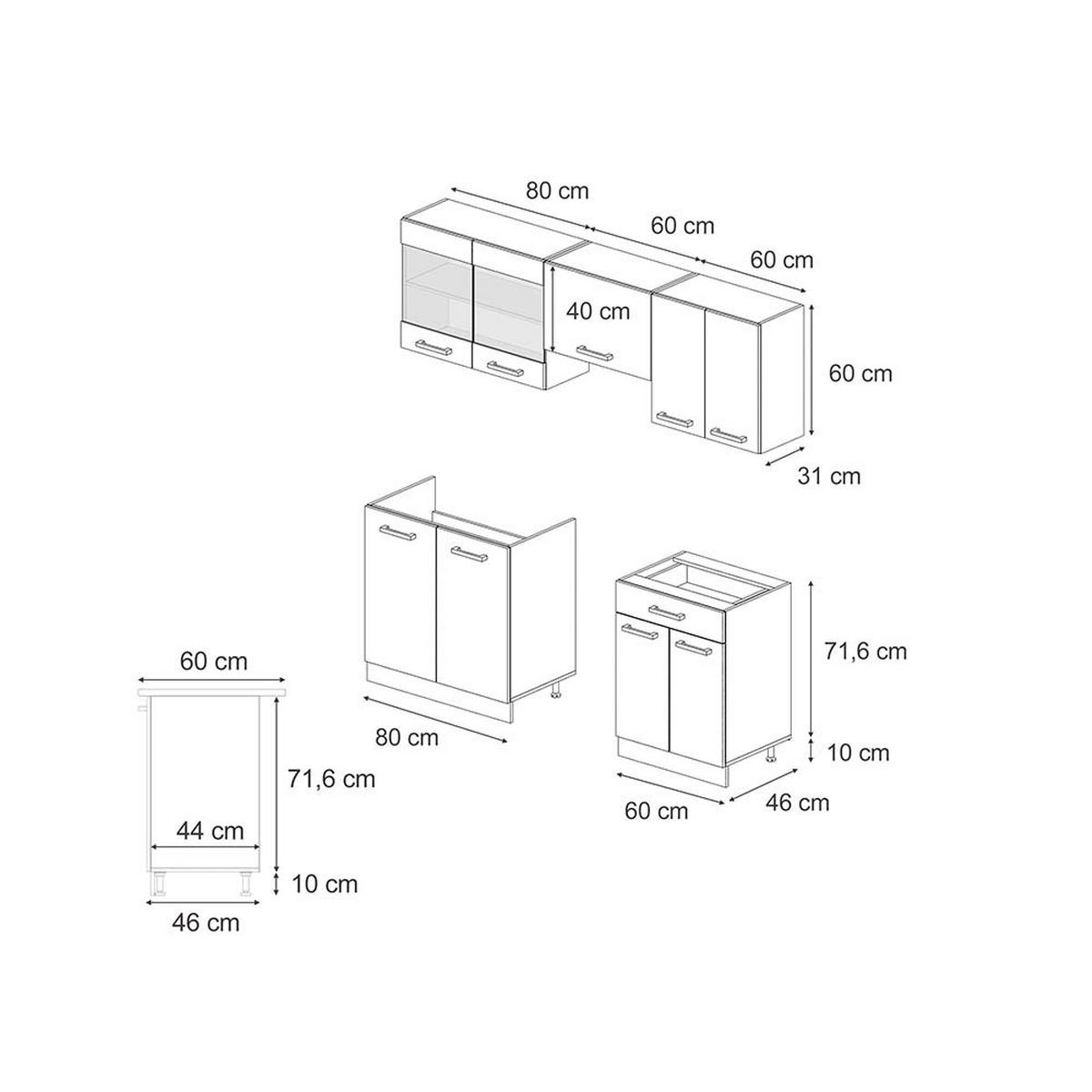 KÜCHENZEILE R-Line Schwarz Beton/Weiß 200 cm AP Anthrazit - Schwarz/Weiß, Holzwerkstoff (200/81.6/60cm) - Vicco