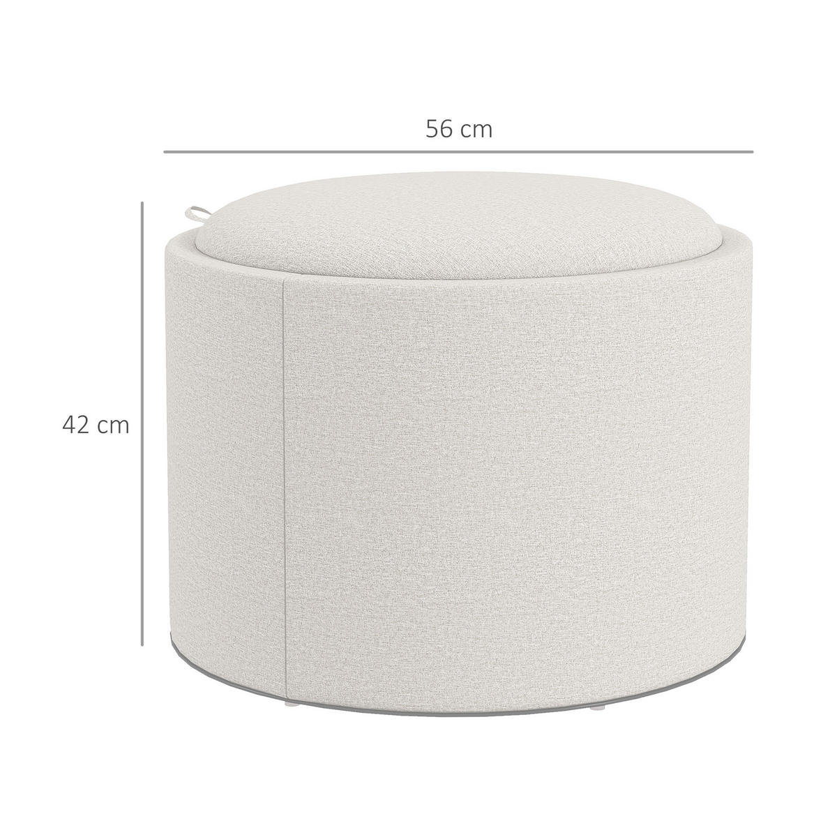OTTOMANE Runder Sitzhocker Polsterhocker mit Stauraum, Klappdeckel, Creme - Creme, Textil (56/42/56cm) - HOMCOM