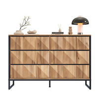 SIDEBOARD 120/40/80 cm mit 6 Schubladen in Schwarz & Natur im industriellen Look - Naturfarben, Holzwerkstoff (120/80/40cm) - BEAOK